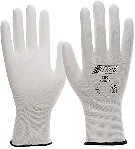 Nitras 12 Paar Nylonhandschuhe 6200, weiß, Gr. S - 3XL