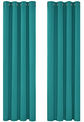 Deconovo Verdunkelungsvorhänge Vorhang Gardinen Thermo gegen Kälte Blickdicht Ösen, 245x140 cm(HöhexBreite), Türkis 2er Set