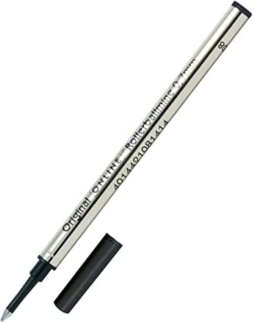 1x Ersatzmine für Tintenroller, Schreibfarbe schwarz, Strichstärke 0,7 mm, Rollerball-Mine von Online, auch für Faber-Castell, Senator, Schneider, etc., ISO 14145-2, Metallgehäuse, Keramik-Kugel