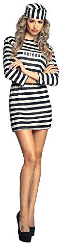 Boland 83819 - Kostüm Gefangene für Damen, Größe M, Schwarz-Weiß, Kleid und Mütze, Kostüm-Set, Häftling, Karneval, Mottoparty, JGA