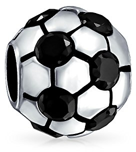 Schwarzer CZ Weißer Fußball Mama Fußballspieler Sport Charm Perle Für Frauen Sterlingsilber Passend Für Europäisches Armband