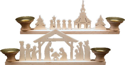 2 er Set: Holz Bastelset 3-D - Laubsäge Kerzenhalter Kirche und Krippe - zum Aussägen und Laubsägen/zum selber basteln - Echt Erzgebirge - hergestellt in De..