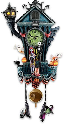 The Bradford Exchange Disney Tim Burton 'The Nightmare Before Christmas' Cuckoo Wall Clock – Plays ‘This is Halloween’ – LED Lighting – Zero Pops Out on the Hour - Quartz Movement - 21 Inches