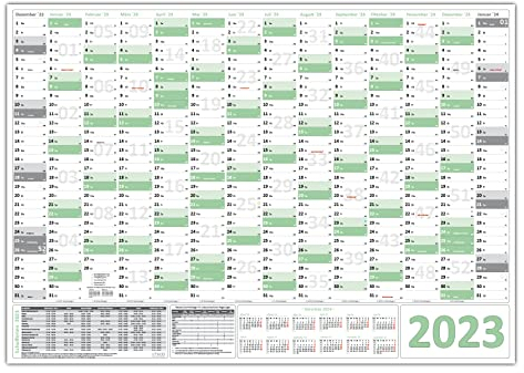 Green Wandkalender/Wandplaner 2025 (gerollt) DIN A0 Format (841 x 1189 mm) 14 Monate, komplette Jahresvorschau Folgejahr und Ferientermine/Feiertage aller Bundesländer