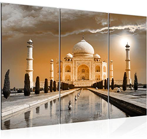 Runa Art Wandbilder Taj Mahal Indien Bild XXL Wohnzimmer Schlafzimmer Gelb Architektur Tempel 120 x 80 cm 3 Teilig 600531b