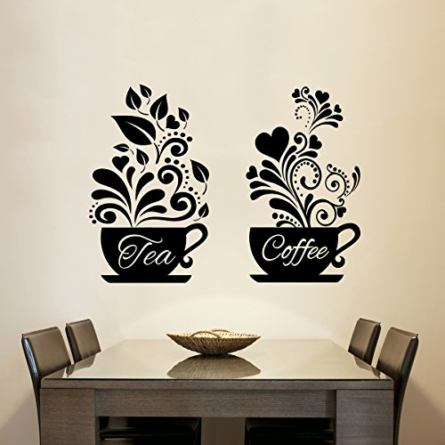 Café + Tasses de thé Wall Sticker Home Decor Tasse de Café Mur Art Amour Thé Tasses à Café Cuisine Mur Thé Autocollant Vinyle Decal Restaurant Pub Décor