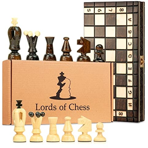 Schachspiel schach Schachbrett Holz hochwertig - Chess board Set klappbar mit Schachfiguren groß für Kinder und Erwachsene 31 x 31 cm