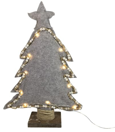 LED Weihnachtsbaum Tanne Filz Grau Beleuchtung Warmweiß Timer Tischdeko 40cm