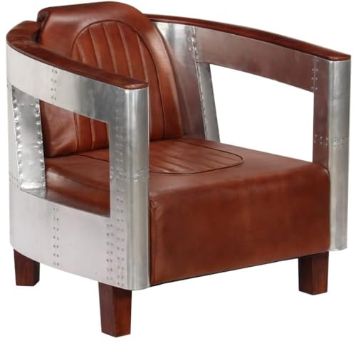 vidaXL Sessel Fernsehsessel Relaxsessel Loungesessel Clubsessel Cocktailsessel Ledersessel Armlehen Stuhl Sofa Couch Wohnzimmer Braun Echtleder Alu