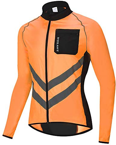 WOSAWE Veste de Cyclisme pour Hommes Femme Imperméable Légère Course Manteau Haute Visibilité VTT Vêtements (Poche Poitrine Orange, XXL)