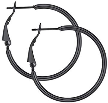 PROSTEEL Creolen für Frauen Mädchen 30mm schwarz Edelstahl Groß Ring Kreis Ohrringe Simpel Stil Huggie Hoop Klappcreolen OhrSchmuck Accessoire zum Geburtstag