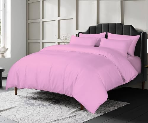 Crescent Collection Luxury 100% Cotton Plain Duvet Cover With Pillow Case Quilt Cover Bedding Set (Pink, Super King)