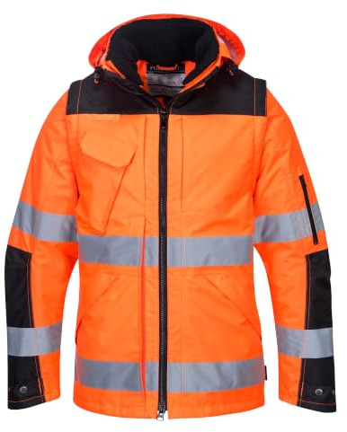 Portwest C469 Professionelle 3-in-1 Hochsichtbare Jacke Winter Stehkragen | Orange/Schwarz, S, EN ISO 20471 Klasse 3, EN 342, 300D Oxford, Polyester, Baumwolle, Langarm, Reißverschluss, Normalgröße