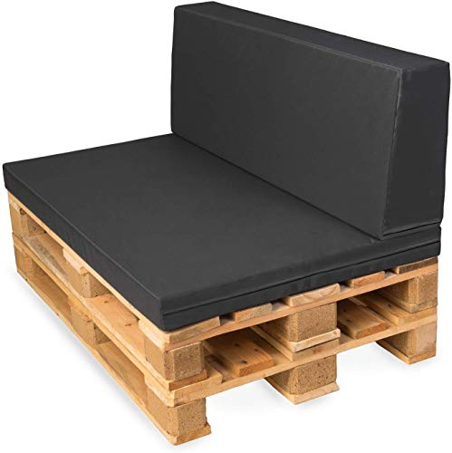 TexDeko Paletten-Kissen für Europaletten aus Kunstleder Sitzpolster In- & Outdoor Set (Polsterhöhe: 12cm Anthrazit mit Rückenkissen 120cm)