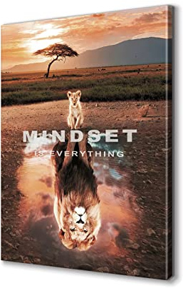 BWSPACE Mindset Is Everything Wandkunst, Löwe, motivierende Leinwand, Poster, Drucke, 1 Stück, inspirierendes Zitat, Gemälde für Büro, Schlafzimmer, Dekoration (30,5 x 45,7 cm)