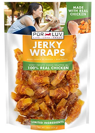 Pur Luv Chicken Wrapped Sweet Potato Dog Treats, Rawhide Free Jerky Wraps, Made with Real Chicken, 16 Oz, Healthy, Easily Digestible, Long Lasting, High Protein Treat, Satisfies Dog's Urge to Chew