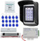 KUMU 7612 Outdoor Waterproof RFID Door Access Control System Metal Keypad+180KG Magnetic Lock+Rainproof Cover+Exit Button+15pcs Keyfobs for Home/Office,Black