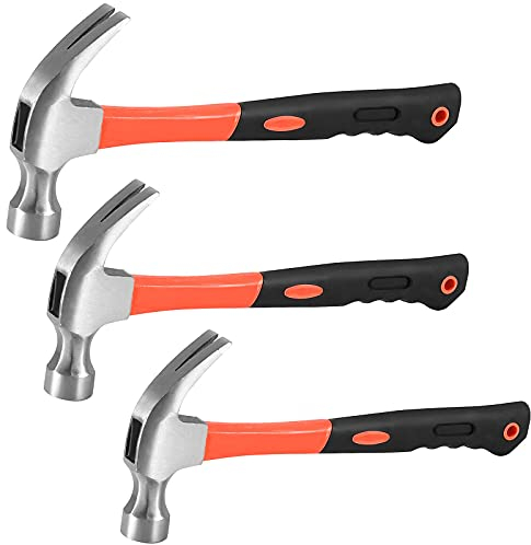 HOIGON Klauenhammer, 567 g, 453 g, 227 g, mit leicht zu greifenden Fiberglasgriffen und poliertem geschmiedetem Stahlkopf, robuster Metallklauenhammer, für Reparaturen im Haushalt, Industrie, 3 Stück