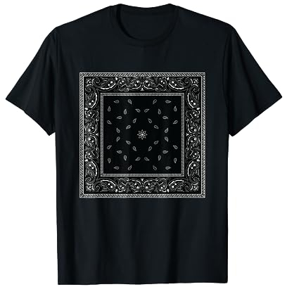 Herren-T-Shirt mit Bandana-Aufdruck, schwarz, weiß, Paisleymuster T-Shirt