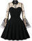 Wellwits Women's Gold Bird Embroidery Mesh Bell Sleeves Gothic Vintage Dress 3XL