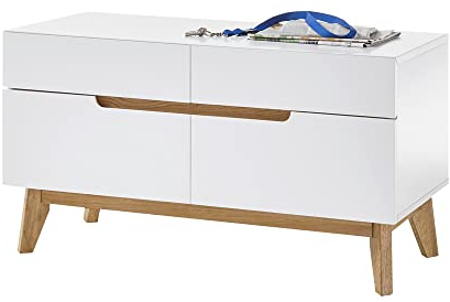 Lomadox Garderobenbank in weiß matt lackiert mit furniertem Massivholz in Asteiche geölt, B/H/T: ca. 97/53/40 cm