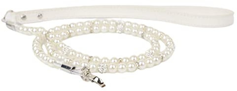 Sytaun Pet Traction Leash Faux Pearls Decor Rushing Out Comfortable Grip Walking Dog Leash Rope compatible with Medium Dogs White