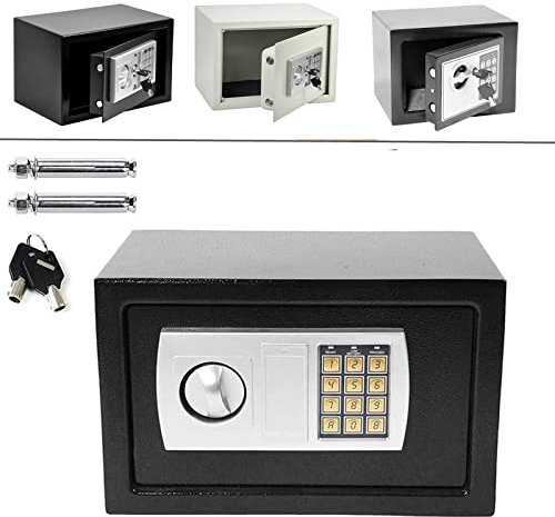 Safebox For Home, High Security Steel Money Cash Safe Box, Electronic Password Safe Cabinet with Code & Key for Storing Valuable Objects at Home or Office, Wall Floor Anchoring Design, 8.5L Capacity