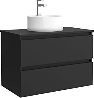 Salgar Mueble de baño Bequia 80 cm con Lavabo 100% montado de fábrica | Acabado Negro Mate suspendido 2 cajones Cierre amortiguado Apertura con uñero | Lavabo sobre encimera