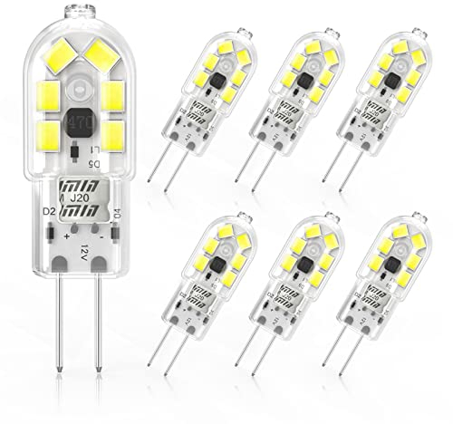 Cxyemt G4 LED Lampen, 2W 12V G4 Birnen, Kaltweiß 6000K, 180LM, Ersatz für 20W Halogenlampen, Kein Flackern Glühlampen Nicht Dimmbar LED Stifsockellampen, 6er Pack