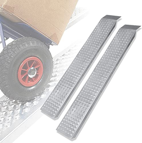 Froadp 2 Stück Auffahrrampe Verladerampe Rampe Auto aus Verzinktem Stahl 135 x 23 x 4,5 cm rutschfeste Anhängerrampe Laderampe für Motorrad Anhänger Rasenmäher Rasentraktor 400 kg Pro Paar (Silber)
