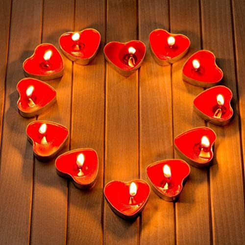 Teelichter Herzform Romantische Kerzen 50 Stück Rauchfreie Herz KerzenRomantische Liebe Unparfümierte Teelichter Kerzen für Geburtstag, Vorschlag, Hochzeit, Party, Valentinstag,Jubiläum(Rot)