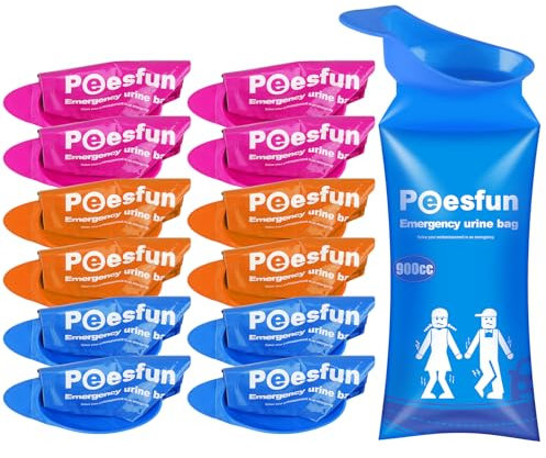 Peesfun Einweg-Urinalbeutel, verbesserter 900 ml Notfall-Urinbeutel, Urinbeutel für Reisen, Urinale tragbar für Auto, Universal-Urinalbeutel für Männer, Frauen und Kinder, unverzichtbar für