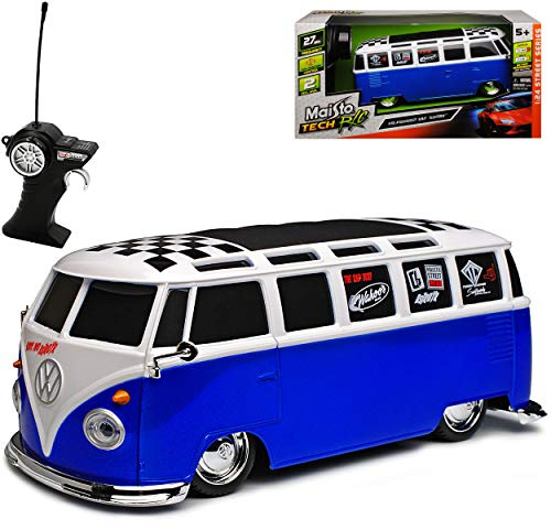 alles-meine.de GmbH Volkwagen T1 Blau mit Weiss Samba Bully Bus 1950-1967 27 MHz RC Funkauto 1/24 Modell Auto mit individiuellem Wunschkennzeichen