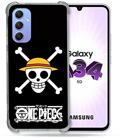 Cokitec Coque Renforcée en Verre Trempé pour Samsung Galaxy A34 5G Manga One Piece Tete de Mort