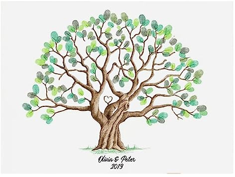 KinMokusei Arbre à empreintes digitales, toile personnalisée pour mariage, arbre de mariage, livre d'or pour anniversaire, mariage, remise de diplôme, anniversaire