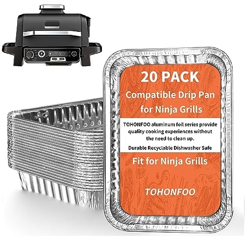 TOHONFOO 20 Pack Drip Pan Liners for Ninja OG701 Woodfire Outdoor Grill & Smoker - Compatible with Weber Genesis - Spirit - Q Series - Disposable Aluminum Foil Grease Tray Liners