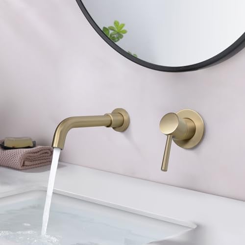 PHASAT Robinet de Lavabo Mural en laiton, Mitigeur encastré de lavabo avec rotation à 360,Doré PTBB06LG