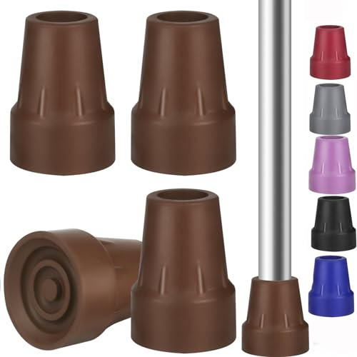 Yasdyri 4 Stück Krücken Gummi, 1.9cm Gehstock Gummipuffer, Gehstockkappen aus Gummi, Rutschfeste Gummifüße mit Metalleinsatz (braun)