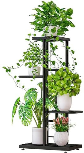 Support de pot de fleurs sur 4 niveaux, support de plantes d'angle dans des étagères métalliques pour plantes Plantes d'intérieur Escalier de fleurs pour balcon terrasse de jardin,Noir