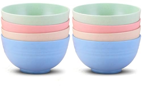 Accssoey Unbreakable Cereal Bowls,24 OZ Wheat Straw Fiber Lightweight Bowl Sets 8 - Dishwasher & Microwave Safe - for,Rice,Soup Bowls