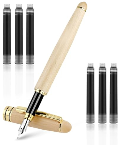 TIESOME Füllfederhalter Set, Füllfederhalter aus Holz mit 6 Stück 2 6 mm Tintenpatronen Luxuriöser Füllfederhalter Mit 0.5mm Feiner Spitze für Geschenketui Journaling Kalligraphie