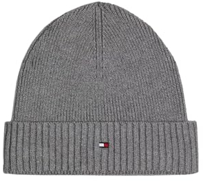 Tommy Hilfiger Herren Strickmütze Flag Cotton Beanie mit Kaschmir, Mehrfarbig (Mid Grey Heather), Einheitsgröße