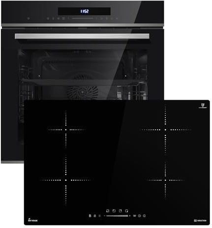 KKT KOLBE Edelstahl & Glass Einbaubackofen EB8019EDP + Induktionskochfeld IH87704RL | Pyrolyse | Pizzafunktion | Grill | Umluft | Heißluft | Teleskopauszüge | Automatik-Timer | SET8019IH877RL