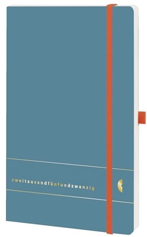 Chronoplan 50455 Buchkalender Kalendarium 2025 (Terminplaner A5 (135x210mm) mit Softcover, Wochenplaner, 1 Woche auf 2 Seiten, mit Stiftschlaufe, Einmerkband, Gummiverschluss) Elementary, Petrol