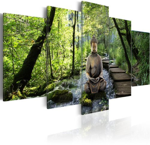 B&D XXL - Tableau décoratif moderne 225x112,5 cm - Impression sur toile colorée - Décoration murale - Asie bouddha bouddhisme arbres feng shui forêt nature rivière orient zen 030213-31