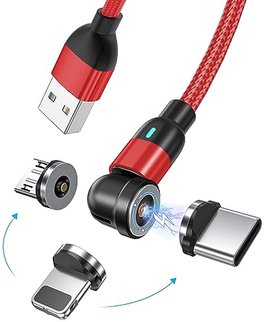 BITHAI Cable de carga magnético 3 en 1 USB C giratorio 360° y 180° - Carga rápida 2.4A Compatible Con Micro USB/Tipo C/i-P (3M)