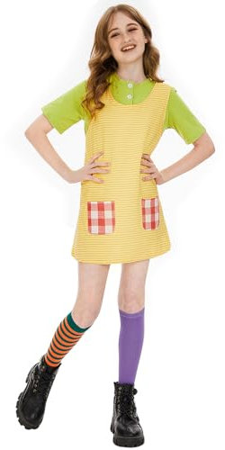 JONRRYIN Freches Mädchen in Strümpfen, Bunte Strümpfe, Faschingskostüm für Kinder Mädchen 6, Karneval Langstrumpf Kleid Kinderkostüme