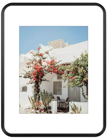 Golden State Art 11x14 Aluminum Picture Frame Black - With Mat for 8x10 Photo or Without Mat for Round Edges 11 x 14 Photo with 1-inch Radius Corner - Real Glass - Matte Modern Wall Decor