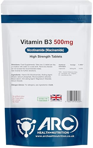Vitamin B3 Niacinamide 500mg 120 Tablets - High Strength - Suitable for Vegans & Vegetarians - Made in UK