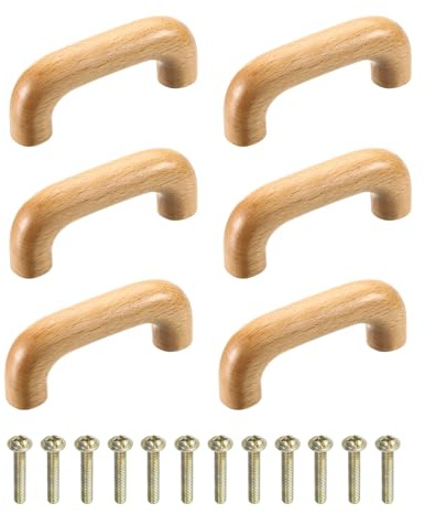 QUARKZMAN 6Stk Holz Schubladen Griffe 64mm/2.52 Loch Abstand | Holz Schränke Schubladen Knöpfe Griffe mit Schrauben Set für Küchen Schränke Kommoden Möbel
